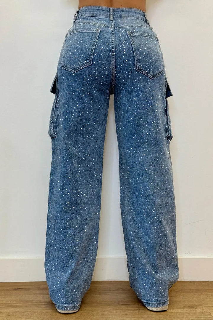 Ava | Crystal-Studded Cargo Jeans