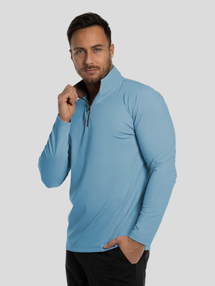 SmoothBlend Slim Fit Half Zip Mock Neck Tee: Zip Contrast Color