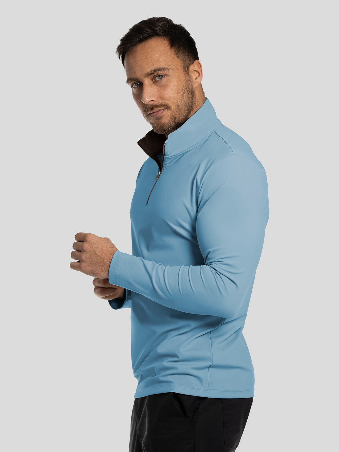 SmoothBlend Slim Fit Half Zip Mock Neck Tee: Zip Contrast Color