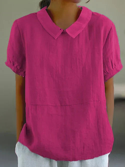 Women's Linen Short Sleeve Collared Blouse