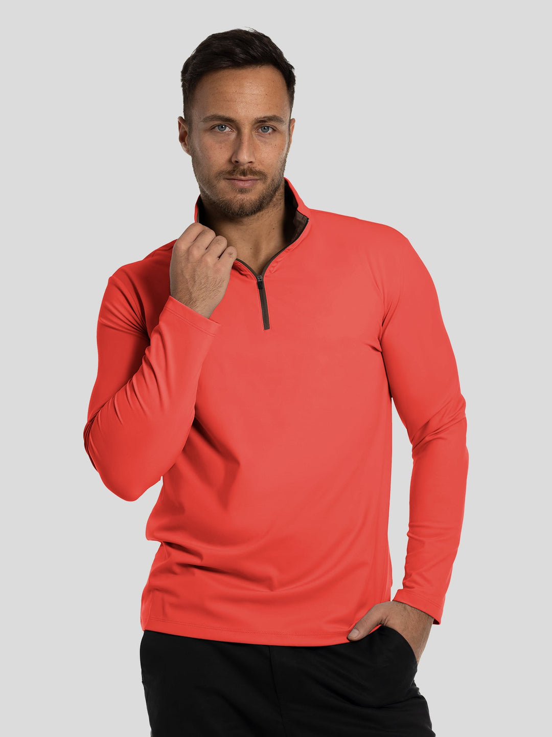 SmoothBlend Slim Fit Half Zip Mock Neck Tee: Zip Contrast Color