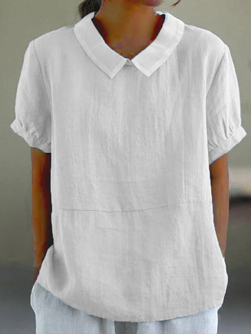 Women's Linen Short Sleeve Collared Blouse