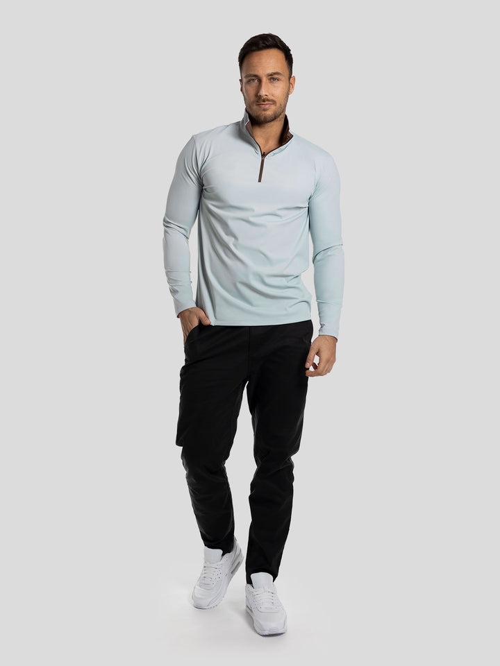 SmoothBlend Slim Fit Half Zip Mock Neck Tee: Zip Contrast Color