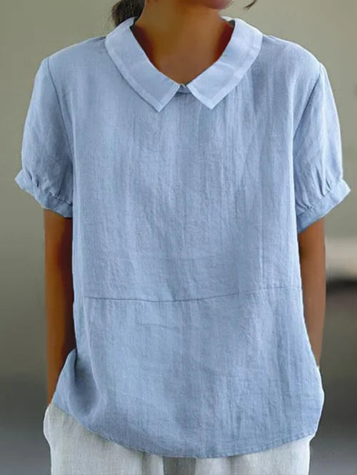 Women's Linen Short Sleeve Collared Blouse