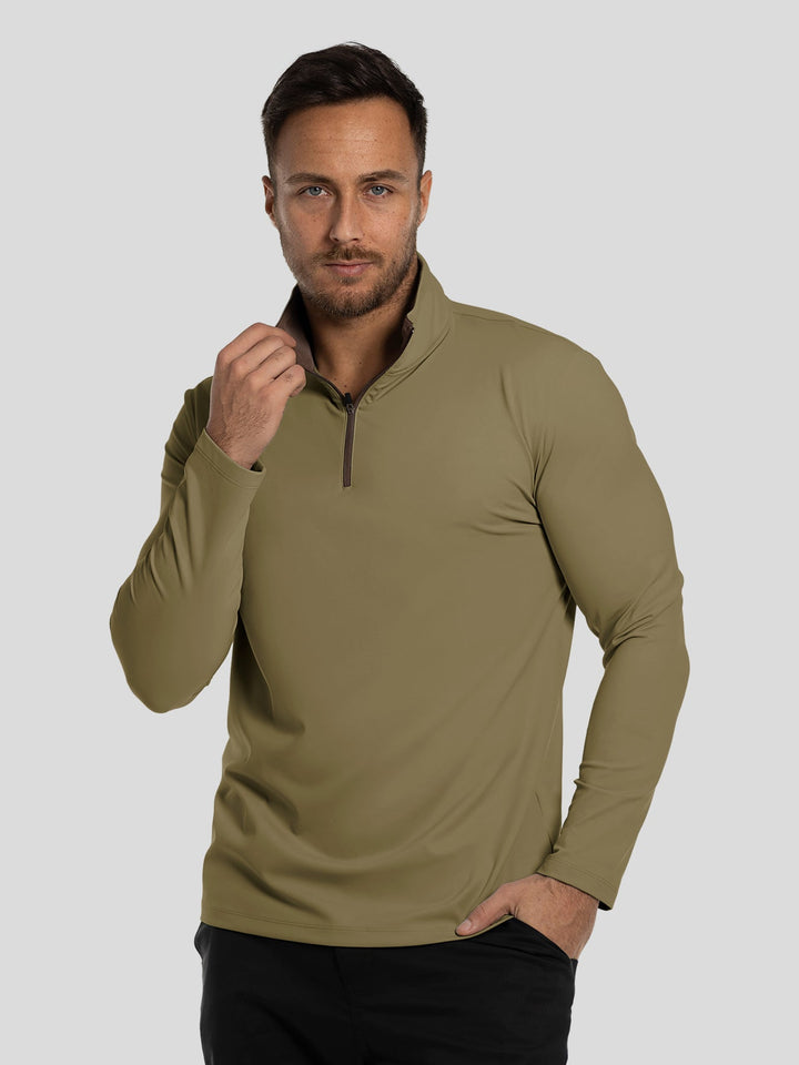 SmoothBlend Slim Fit Half Zip Mock Neck Tee: Zip Contrast Color