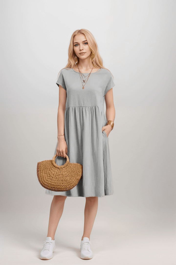 Casual Midi T-Shirt Dress | Relaxed Fit & Side Pockets | Everyday Comfort