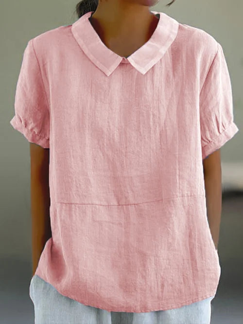 Women's Linen Short Sleeve Collared Blouse